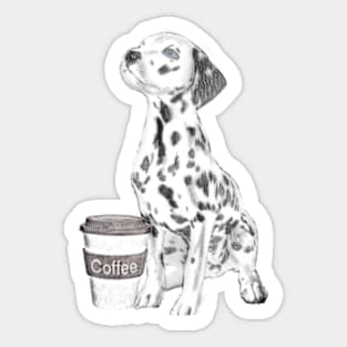 Dalmatian With Coffee Cup Sticker